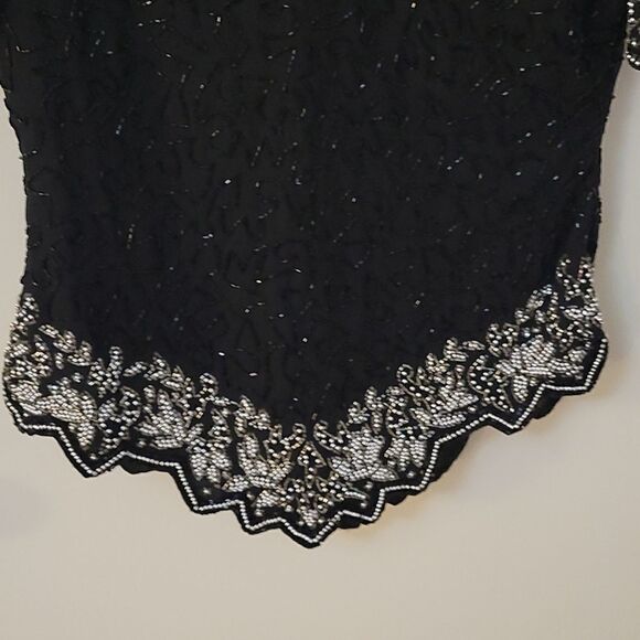 VTG LAURENCE KAZAR Glass Beaded Formal Black Tie Castlecore Blouse Small - Picture 3 of 13